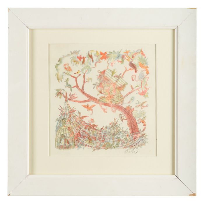 Papageno

Lithografie in Farbe, Bildausschnitt 21,5 x 21 cm, gerahmt (Rahmen beschädigt) 
handsigniert sowie im Stock signiert, aus Privatsammlung

Ausrufpreis: 200,-